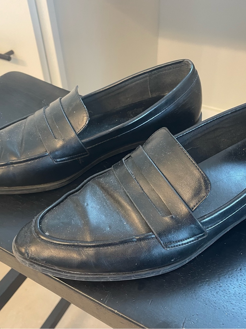 Classic Black Leather Penny Loafers for women